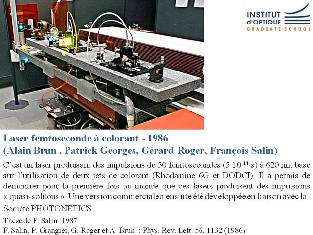 Laser femtoseconde à colorant - 1986 (Alain Brun, Gérard Roger, François Salin, Patrick Georges)